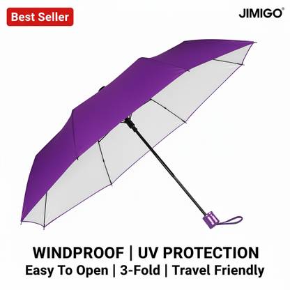 JIMIGO 3 Fold UV Coated large stylist heavy duty long lasting Men & Women Travel Kc Umbrella