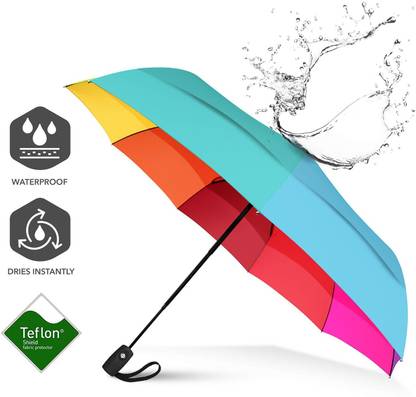 UCHIT AUTO OPEN CLOSE UMBRELLA Rainbow 16 Ribs Nylon Storm Protector Straight Umbrella
