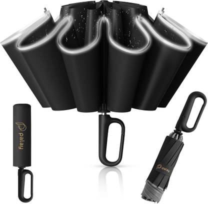 gustave 50 Inch Large Reflective Umbrella Auto Open Compact Travel Windproof Black Umbrella