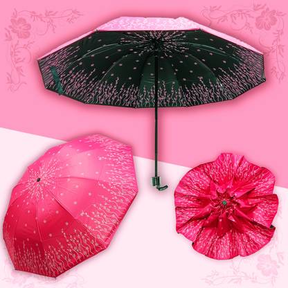 Fun Fusion Elegant 3 Fold Umbrella with Flower Print for Everyone, Color May Vary Umbrella