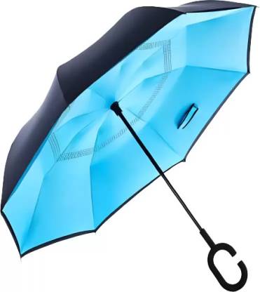 HR SOPPY Black And Blue C Handle Inside Out Umbrella Reverse Umbrella Umbrella