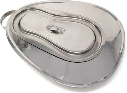 IS IndoSurgicals Unisex Jointed Stainless Steel Bed Pan with Lid Urine Pot