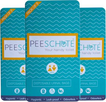 Peeschute Unisex Pocket Sized Toilet-Disposable Paper Urine Bags- Combo Kit-With Waste Bags and Wet Wipes (Set of 3X3) Urine Bag