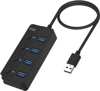LipiWorld 4 Port USB Hub, USB Hub 3.0 for PC, USB Hub with Individual Power Switches USB Adapter