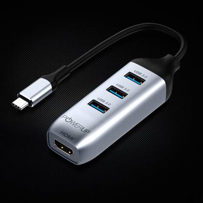 POWERUP Multiport USB-C Hub 4IN1, 3 USB-A & 1 HDMI Port USB Adapter