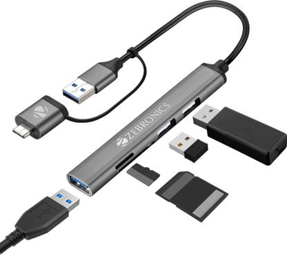 ZEBRONICS TA200UC pro, 3 Ports, USB/Type C - USB 3.0, Speeds upto 5 Gbps USB Adapter