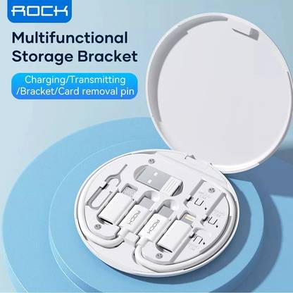FKU USB Type C Cable 0.3 m ROCK 60W USB Adapter Cable Conversion Storage Box, Multi-Type Charging Convertor USB C to Lightning Type C Micro Data Transfer Tool Contains Card Slot Tray Eject Pin, Use as Phone Holder