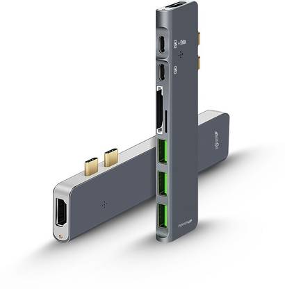 POWERUP Multiport USB-C Hub 8IN1, (3 USB-A, 2 Type-C, HDMI, SD & Micro SD slots) Ports USB Adapter
