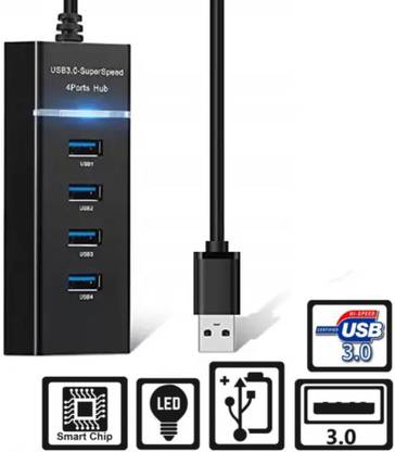 POZUB 4 Ports USB Hub with Power Switches & LED Light Multiport Extension Switch Board USB Adapter