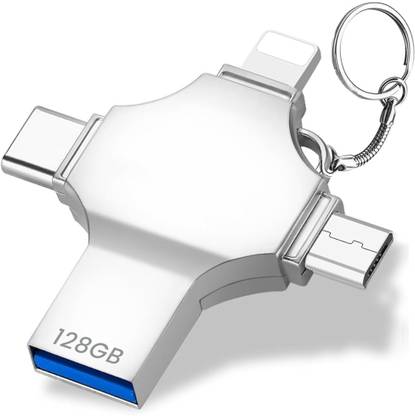 Zorbes Pendrive 128GB 4 in 1 Flash Drive with Light-ning Micro USB USB A Type-C USB Adapter