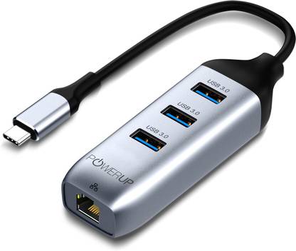 POWERUP Multiport USB-C Hub 4IN1, 3 USB-A & 1 LAN Port USB Adapter