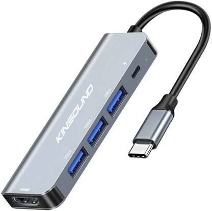 Kinsound USB C Hub 5 in 1 Type C Dongle Multiport Adapter with 4K HDMI, Power Delivery USB Adapter