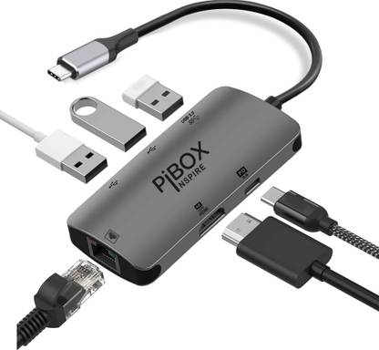 pibox india PiBOX India 6 in 1 Aluminum Type C HUB with HDMI, USB 3.0 and Ethernet 100 MBPS USB Adapter