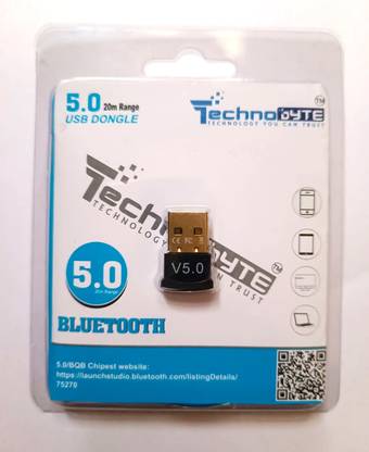 Technobyte Bluetooth V5.0 Adapter USB Dongle I Range 20m I Plug & Play I Speed 150Mbps I USB Adapter