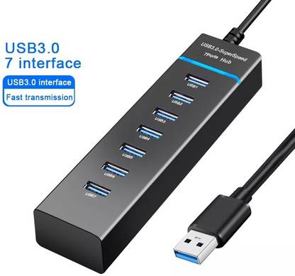FKU 7 Port USB 3.0 Hub USB Splitter with Long Cable 6 inch for Laptop, PC, USB Adapter