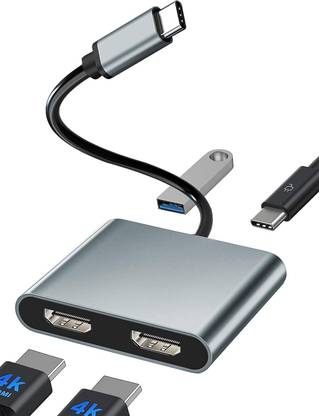 microware USB C to Dual HDMI Adapter, USB C Splitter 2 Monitors Extended Display for Dual Monitors,Type C HDMI Hub Multiple Monitors for Laptop/Monitor Laptop Accessory