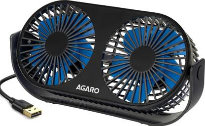 AGARO Signify USB Desk Twin Fan, Portable Table Cooling Fan with 3 Speed Wind, 4" Dia Each, USB Powered, Dual Mode USB Fan