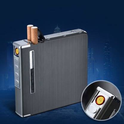 RSS ENTERPRISES Windproof Flameless 20 cigarette Case Aluminum Cigarette Box USB Rechargeable Windproof Flameless 20 cigarette Case Aluminum Cigarette Box USB Rechargeable Cigarette Lighter