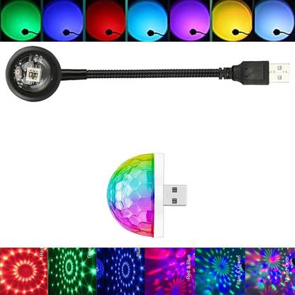 MOOZMOB USB Sunset Projection Light + Voice Activated Auto-Color Changing Disco Projection Bulb for Cars SUVs Home Party Bedroom Compatible with USB Devices Led Light