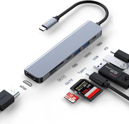Campark Dongle SD/TF Card Reader Compatible with MacBook Pro/Air XPS USB C Multi-Port Adapter 7 in 1 Docking Station Aluminum Alloy USB C to HDMI Hub USB Hub