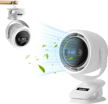 SUPVOX USB Mini Desk Fan with LED Light Clip On Turbo Fan Stepless Speed LCD Display USB Mini Desk Fan with LED Light Adjustable Speed USB Fan Rechargeable Fan