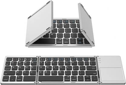 RuhZa Portable Wireless Bluetooth Folding Keyboard, Ultra Slim Pocket Size iOS, Android & Windows Tabs, Smartphones, with User Manual- Black Laptop Accessory