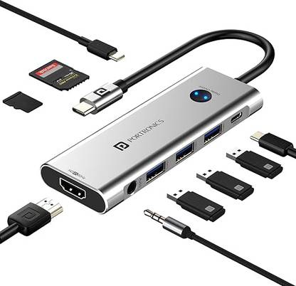 Portronics Mport One USB C Hub (9-in-1), HDMI, PD, USB 3.0/2.0, SD/microSD, HDMI Switch USB Hub