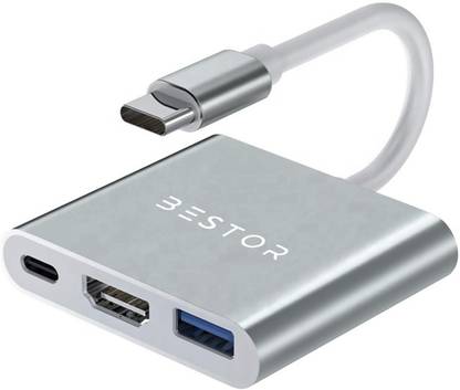 Bestor 3 in 1 Type C USB Hub/Type C Hub /USB C to HDMI Adapter, HD 4K HDMI with PD Charging, USB 3.0, Compact Extension Adapter, Aluminum Case, [Compatible with MacBook Pro Dell XPS Surface Pro Pixel EliteBook ThinkPad, Samsung Galaxy S8/S9/S10/Note 8/Note 9] (Grey/Silver) HC-04B HDMI Connector, USB Charger, USB Hub