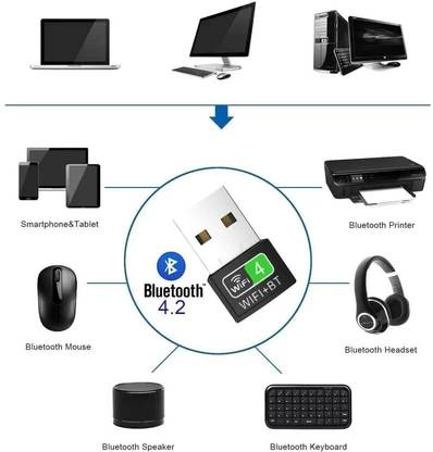 RuhZa USB WiFi Bluetooth Adapter 4.2 for PC USB WiFi Bluetooth Dongle Adapter 4.2 2in1 Bluetooth