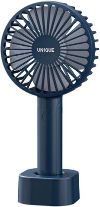 UN1QUE Mini Portable Hand Fan, Powerful Brushless Motor Mini Fan - Large Blade - 3-Speeds - USB Rechargeable Fan with Base for Indoor and Outdoor USB Fan