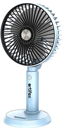 Artifax Rechargeable Portable Fan | 90° Rotation | 3-Speed | Built-in Mobile Holder | Compact & Easy to Use USB Fan