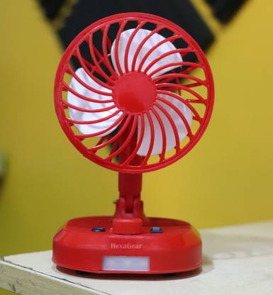HexaGear Rechargeable Portable Fan With Led Light Heavy Duty Motor & Foldable charging time 1 Hour Fan With Type C Charging Port Home, Outdoor, Temple, Baby USB Fan