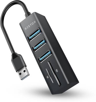 Bestor 5IN1-3-Port USB 3.0 Hub with SD/TF Card Reader High-Speed Multiport USB Splitter Adapter for Laptop, PC, Mac – Plug & Play USB Hub