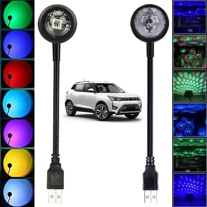 MOOZMOB USB Operatable 360 Degree Flexible Disco and Sunset Lights Combo with Different Color + Patterns Light for XUV 300 Car SUVs Parties Bedroom Home USB Multicolor Led Light