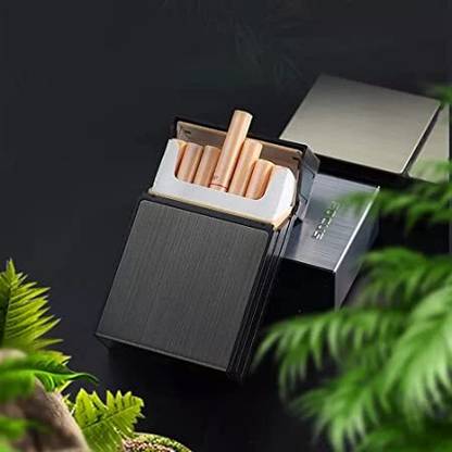 HumBiG 20 Cigarette Storage Space Box with Rechargeable and Also Detachable Black Focus Cigarette case wit Gas Lighter Cigarette Lighter