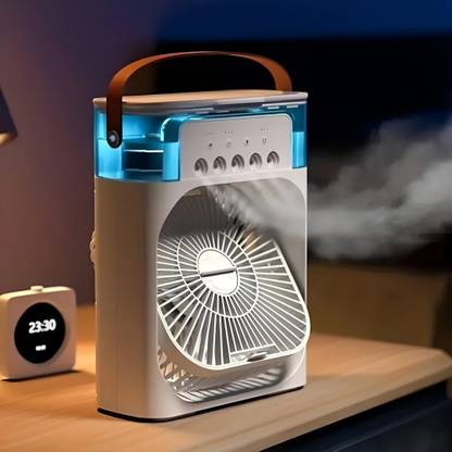 BUY MALL Mini Rechargeable AC for office home mist function Mini Rechargeable USB Fan With Mist Spray With LED Light Mini AC for Office Home Rechargeable Fan