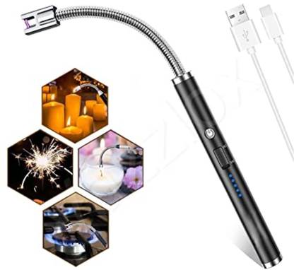 Fushion 360 Degree Flexible Handheld Long Neck Electric Gas Lighter BBQ Lighter Rechargeable Lighter for Candles Gas Bonfire Stove Camping with Hanging Buckle Cigarette Lighter