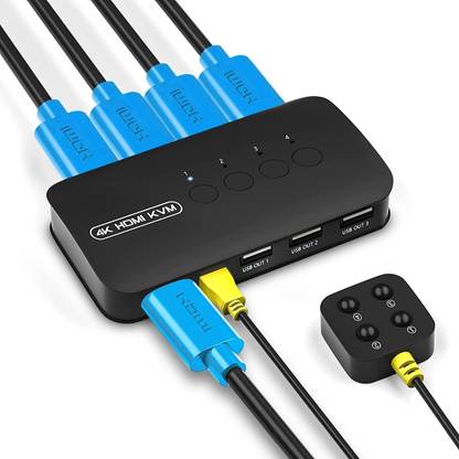 DooBuy 4K HDMI KVM Switch,4 Port HDMI USB Switch for 4 Computer Share a 4K@30Hz Monitor and 3 USB Device Keyboard Mouse Printer, Including 4 KVM Cables EPL-1156H HDMI Connector