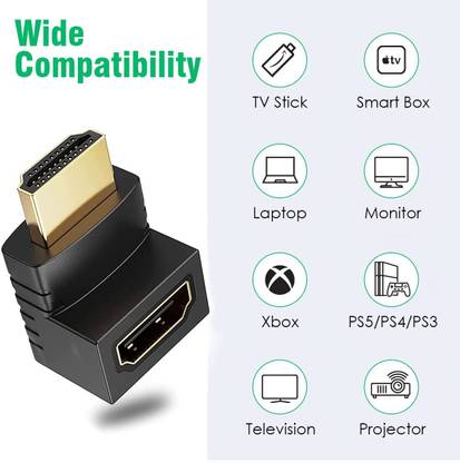 RuhZa HDMI Adapter 90 Degree 4K Male to Female HDMI Connector 270 Degrees Extender ( PACK OF 1) HDMI Connector