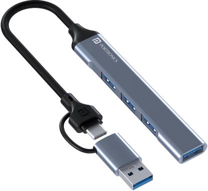 Portronics Mport 31 Pro USB Hub (4-in-1), USB & Type-C Plugs, USB 3.0 & 2.0, Metal Body POR-2114 USB Hub