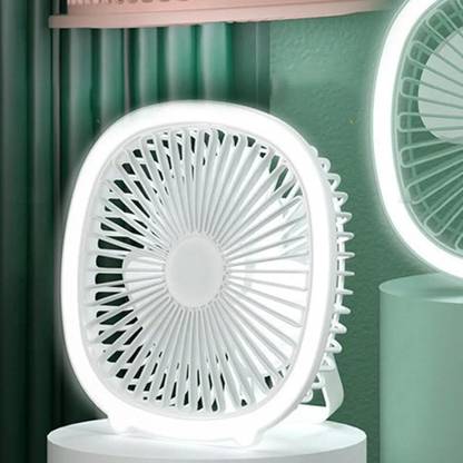 lukzer 1Pc Mini Portable Fan with LED Light & Hanging Belt USB Rechargeable Multi-Function Desk Ceiling Fan for Travel, Bedroom, Table, Home (19x19x6cm) USB Fan