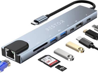 Bestor 8-in-1 USB-C Hub Docking Station,4K HDMI,87W PD Fast Charge 5Gbps Data,USB Ports ,Transfer,Ethernet(100mbps),SD/TF Reader,Compatible with MacBook Pro/Air USB Hub