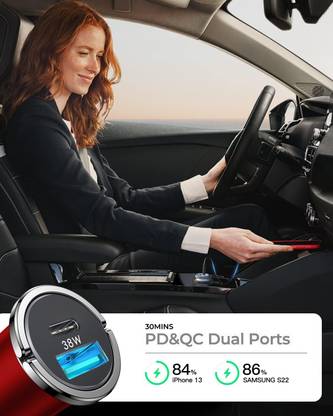 Explorer ™ Car Charger T-061 38W -Pull Type C38W USB Phone Ring Fast USB Mini 2-Port T-061 USB Charger