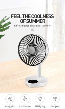 Care 4 [3 MODES] RECHARGEABLE DISPLAY TABLE FAN 3 Modes (RECHARGEABLE TABLE FAN) 4000mAh, With LED Night Light C TYPE USB Fan USB Fan