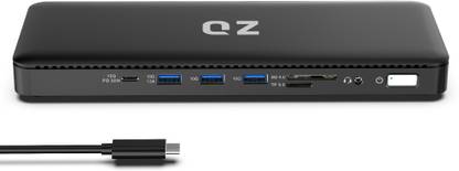 QZ USB-C Dock 15 in 1, Triple Display, 10 Gbps, 4K 60Hz, Dual HDMI Dual DisplayPort HB71 Type C Laptop Docking Station with External Power Adapter 150W