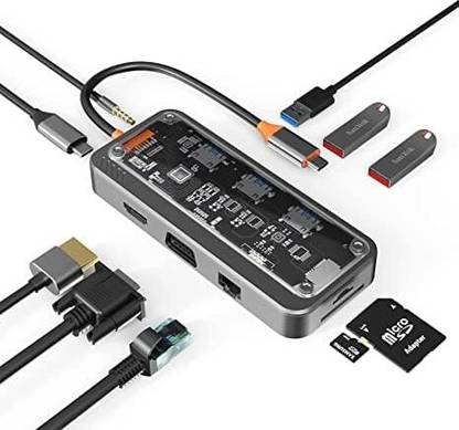 RuhZa 10 in 1 Type C Hub with Ethernet, 4K USB C to HDMI, VGA, PD Power Delivery for MacBook/Pro/Air and Type C Windows Laptops USB Hub