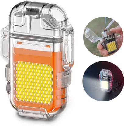 MOOZMOB USB Rechargeable 2in1 Dual Arc Windproof Flameless Cigarette Lighter with Torch Flashlight Lighter for Hiking Travelling and Smoking Cigarette Lighter, Led Light