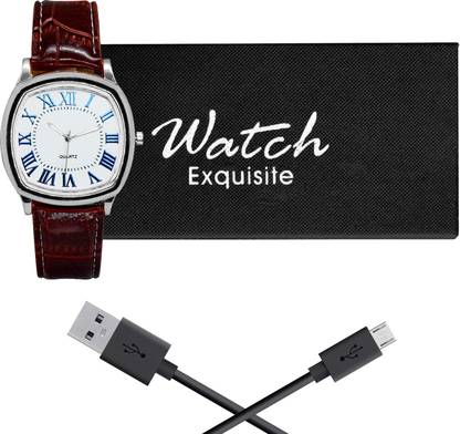 Gabbar ™BC Brown Silver Exquisite Box USB Rechargeable Lighter Camp Fire Lighter Watch USB Charging Cigarette Watch lighter Multi-function Electric Cigarette Lighter Cigarette Lighter