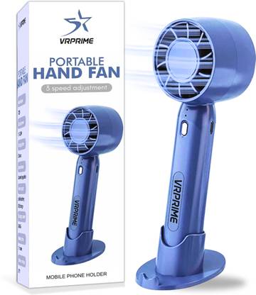 VRPRIME Rechargeable Hand Fan with Phone Holder | 3 Speed Settings | 2000mAh Battery Cooling Solution Portable USB Fan