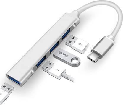 WiredCom 4-in-1 USB Hub Multiport Adapter Aluminium Shell, Type c to USB Connector 4-in-1 USB Hub Multiport Adapter USB Hub